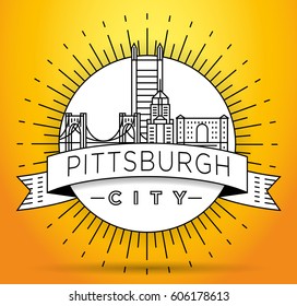 Minimal Pittsburgh Linear City Skyline with Typographic Design