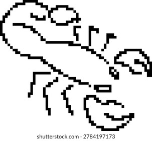 Minimal pixel art scorpion isolated on transparent background in retro 8-bit style.