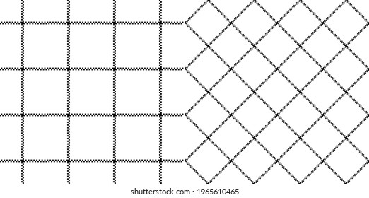 Minimal pixel tattersall check pattern in black and white. Seamless basic grid vector for flannel shirt, jacket, coat, skirt, dress, other modern spring summer autumn winter fashion textile print.