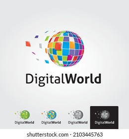 minimal pixel world logo template - vector 