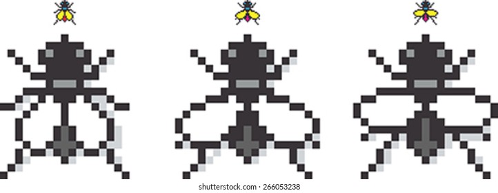 Minimal Pixelated Flying Fly
Set of three pixelated flying fly with wings closed, half opened and full opened. Very easy to customize colors. See my portfolio for other pixel icons.