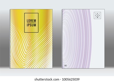 Minimal placard. Vector geometric cover. Hipster trendy report template. Set of futuristic line gradient graphic design flyers. Fashion minimal layouts. Striped placards. Retro banner design set.