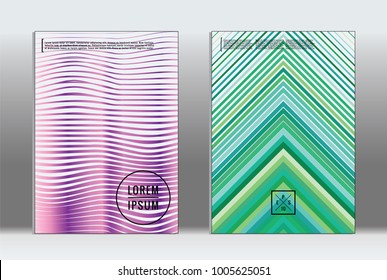 Minimal placard. Vector geometric cover. Hipster trendy report template. Set of futuristic line gradient graphic design flyers. Fashion minimal layouts. Striped placards. Retro banner design set.