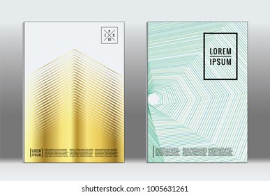 Minimal placard. Vector geometric cover. Hipster trendy report template. Set of futuristic line gradient graphic design flyers. Fashion minimal layouts. Striped placards. Retro banner design set.
