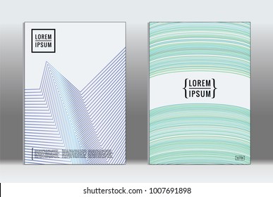 Minimal placard. Vector geometric cover. Hipster trendy report template. Set of futuristic line gradient graphic design flyers. Fashion minimal layouts. Striped placards. Retro banner design set.
