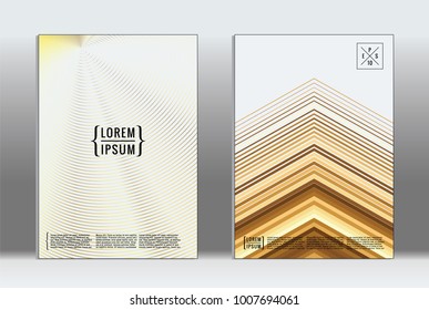 Minimal placard. Vector geometric cover. Hipster trendy report template. Set of futuristic line gradient graphic design flyers. Fashion minimal layouts. Striped placards. Retro banner design set.