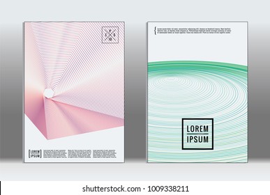 Minimal placard. Vector geometric cover. Hipster trendy report template. Set of futuristic line gradient graphic design flyers. Fashion minimal layouts. Striped placards. Retro banner design set.