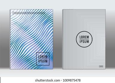 Minimal placard. Vector geometric cover. Hipster trendy report template. Set of futuristic line gradient graphic design flyers. Fashion minimal layouts. Striped placards. Retro banner design set.