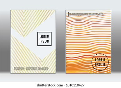 Minimal placard. Vector geometric cover. Hipster trendy report template. Set of futuristic line gradient graphic design flyers. Fashion minimal layouts. Striped placards. Retro banner design set.