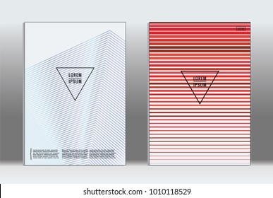 Minimal placard. Vector geometric cover. Hipster trendy report template. Set of futuristic line gradient graphic design flyers. Fashion minimal layouts. Striped placards. Retro banner design set.