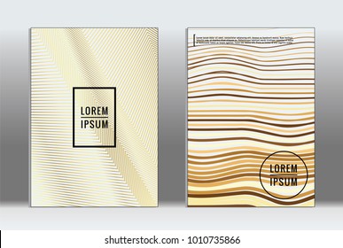 Minimal placard. Vector geometric cover. Hipster trendy report template. Set of futuristic line gradient graphic design flyers. Fashion minimal layouts. Striped placards. Retro banner design set.