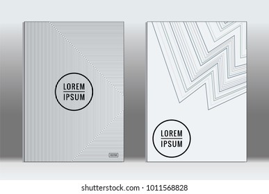 Minimal placard. Vector geometric cover. Hipster trendy report template. Set of futuristic line gradient graphic design flyers. Fashion minimal layouts. Striped placards. Retro banner design set.