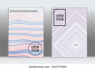 Minimal placard. Vector geometric cover. Hipster trendy report template. Set of futuristic line gradient graphic design flyers. Fashion minimal layouts. Striped placards. Retro banner design set.