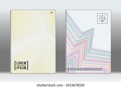 Minimal placard. Vector geometric cover. Hipster trendy report template. Set of futuristic line gradient graphic design flyers. Fashion minimal layouts. Striped placards. Retro banner design set.
