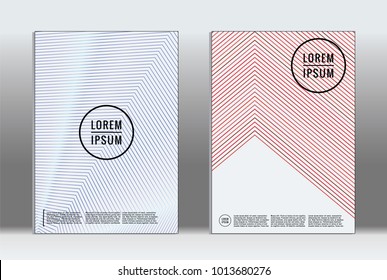 Minimal placard. Vector geometric cover. Hipster trendy report template. Set of futuristic line gradient graphic design flyers. Fashion minimal layouts. Striped placards. Retro banner design set.