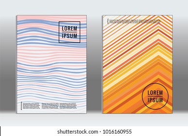 Minimal placard. Vector geometric cover. Hipster trendy report template. Set of futuristic line gradient graphic design flyers. Fashion minimal layouts. Striped placards. Retro banner design set.