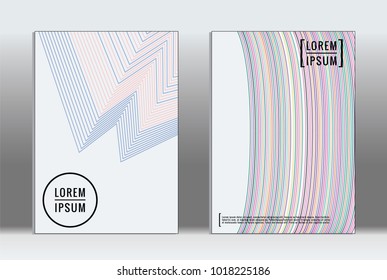 Minimal placard. Vector geometric cover. Hipster trendy report template. Set of futuristic line gradient graphic design flyers. Fashion minimal layouts. Striped placards. Retro banner design set.
