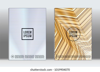 Minimal placard. Vector geometric cover. Hipster trendy report template. Set of futuristic line gradient graphic design flyers. Fashion minimal layouts. Striped placards. Retro banner design set.