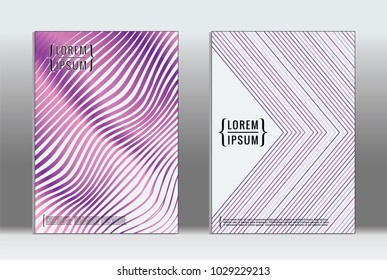 Minimal placard. Vector geometric cover. Hipster trendy report template. Set of futuristic line gradient graphic design flyers. Fashion minimal layouts. Striped placards. Retro banner design set.