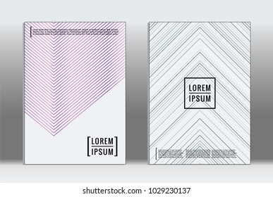 Minimal placard. Vector geometric cover. Hipster trendy report template. Set of futuristic line gradient graphic design flyers. Fashion minimal layouts. Striped placards. Retro banner design set.