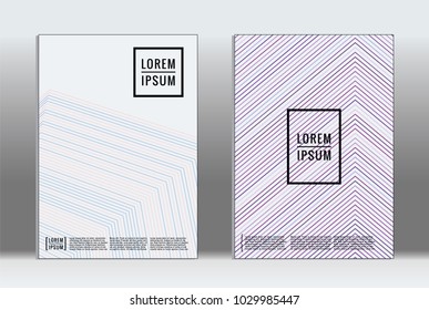 Minimal placard. Vector geometric cover. Hipster trendy report template. Set of futuristic line gradient graphic design flyers. Fashion minimal layouts. Striped placards. Retro banner design set.