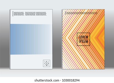 Minimal placard. Vector geometric cover. Hipster trendy report template. Set of futuristic line gradient graphic design flyers. Fashion minimal layouts. Striped placards. Retro banner design set.
