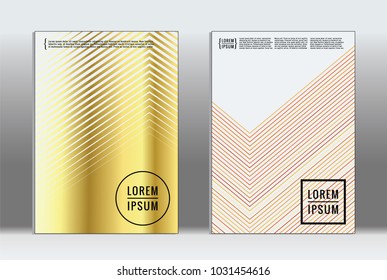 Minimal placard. Vector geometric cover. Hipster trendy report template. Set of futuristic line gradient graphic design flyers. Fashion minimal layouts. Striped placards. Retro banner design set.