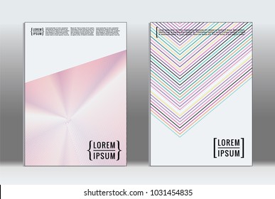 Minimal placard. Vector geometric cover. Hipster trendy report template. Set of futuristic line gradient graphic design flyers. Fashion minimal layouts. Striped placards. Retro banner design set.
