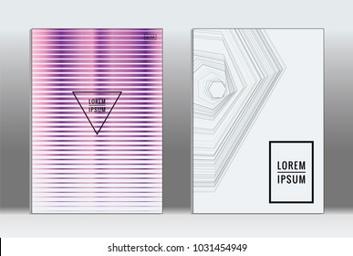 Minimal placard. Vector geometric cover. Hipster trendy report template. Set of futuristic line gradient graphic design flyers. Fashion minimal layouts. Striped placards. Retro banner design set.