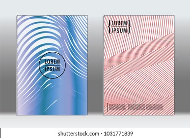 Minimal placard. Vector geometric cover. Hipster trendy report template. Set of futuristic line gradient graphic design flyers. Fashion minimal layouts. Striped placards. Retro banner design set.
