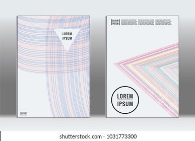 Minimal placard. Vector geometric cover. Hipster trendy report template. Set of futuristic line gradient graphic design flyers. Fashion minimal layouts. Striped placards. Retro banner design set.