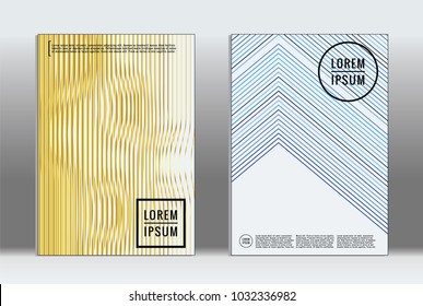 Minimal placard. Vector geometric cover. Hipster trendy report template. Set of futuristic line gradient graphic design flyers. Fashion minimal layouts. Striped placards. Retro banner design set.