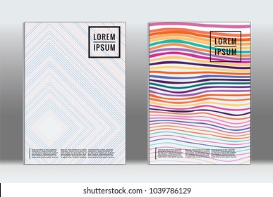 Minimal placard. Vector geometric cover. Hipster trendy report template. Set of futuristic line gradient graphic design flyers. Fashion minimal layouts. Striped placards. Retro banner design set.