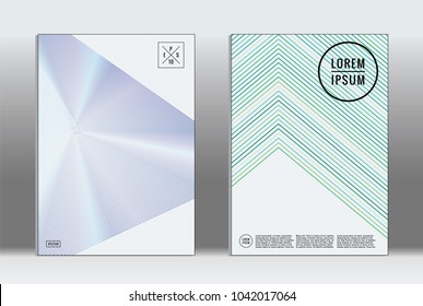 Minimal placard. Vector geometric cover. Hipster trendy report template. Set of futuristic line gradient graphic design flyers. Fashion minimal layouts. Striped placards. Retro banner design set.
