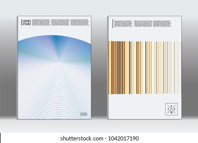 Minimal placard. Vector geometric cover. Hipster trendy report template. Set of futuristic line gradient graphic design flyers. Fashion minimal layouts. Striped placards. Retro banner design set.