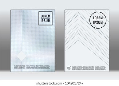 Minimal placard. Vector geometric cover. Hipster trendy report template. Set of futuristic line gradient graphic design flyers. Fashion minimal layouts. Striped placards. Retro banner design set.