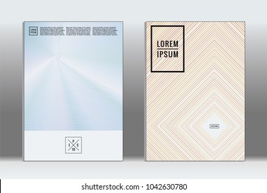 Minimal placard. Vector geometric cover. Hipster trendy report template. Set of futuristic line gradient graphic design flyers. Fashion minimal layouts. Striped placards. Retro banner design set.