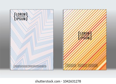 Minimal placard. Vector geometric cover. Hipster trendy report template. Set of futuristic line gradient graphic design flyers. Fashion minimal layouts. Striped placards. Retro banner design set.