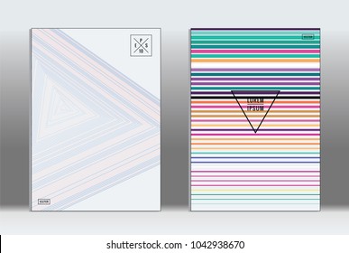 Minimal placard. Vector geometric cover. Hipster trendy report template. Set of futuristic line gradient graphic design flyers. Fashion minimal layouts. Striped placards. Retro banner design set.