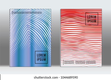 Minimal placard. Vector geometric cover. Hipster trendy report template. Set of futuristic line gradient graphic design flyers. Fashion minimal layouts. Striped placards. Retro banner design set.