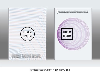 Minimal placard. Vector geometric cover. Hipster trendy report template. Set of futuristic line gradient graphic design flyers. Fashion minimal layouts. Striped placards. Retro banner design set.