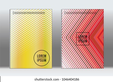 Minimal placard. Vector geometric cover. Hipster trendy report template. Set of futuristic line gradient graphic design flyers. Fashion minimal layouts. Striped placards. Retro banner design set.