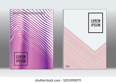 Minimal placard. Vector geometric cover. Hipster trendy report template. Set of futuristic line gradient graphic design flyers. Fashion minimal layouts. Striped placards. Retro banner design set.