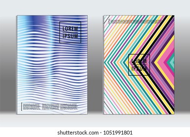 Minimal placard. Vector geometric cover. Hipster trendy report template. Set of futuristic line gradient graphic design flyers. Fashion minimal layouts. Striped placards. Retro banner design set.