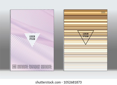 Minimal placard. Vector geometric cover. Hipster trendy report template. Set of futuristic line gradient graphic design flyers. Fashion minimal layouts. Striped placards. Retro banner design set.