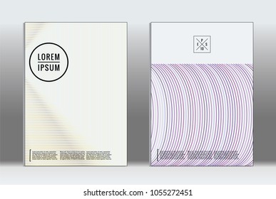 Minimal placard. Vector geometric cover. Hipster trendy report template. Set of futuristic line gradient graphic design flyers. Fashion minimal layouts. Striped placards. Retro banner design set.