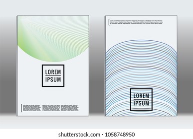 Minimal placard. Vector geometric cover. Hipster trendy report template. Set of futuristic line gradient graphic design flyers. Fashion minimal layouts. Striped placards. Retro banner design set.