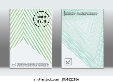 Minimal placard. Vector geometric cover. Hipster trendy report template. Set of futuristic line gradient graphic design flyers. Fashion minimal layouts. Striped placards. Retro banner design set.