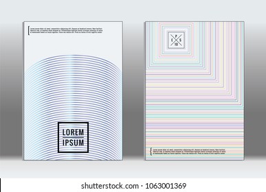 Minimal placard. Vector geometric cover. Hipster trendy report template. Set of futuristic line gradient graphic design flyers. Fashion minimal layouts. Striped placards. Retro banner design set.
