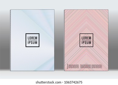 Minimal placard. Vector geometric cover. Hipster trendy report template. Set of futuristic line gradient graphic design flyers. Fashion minimal layouts. Striped placards. Retro banner design set.